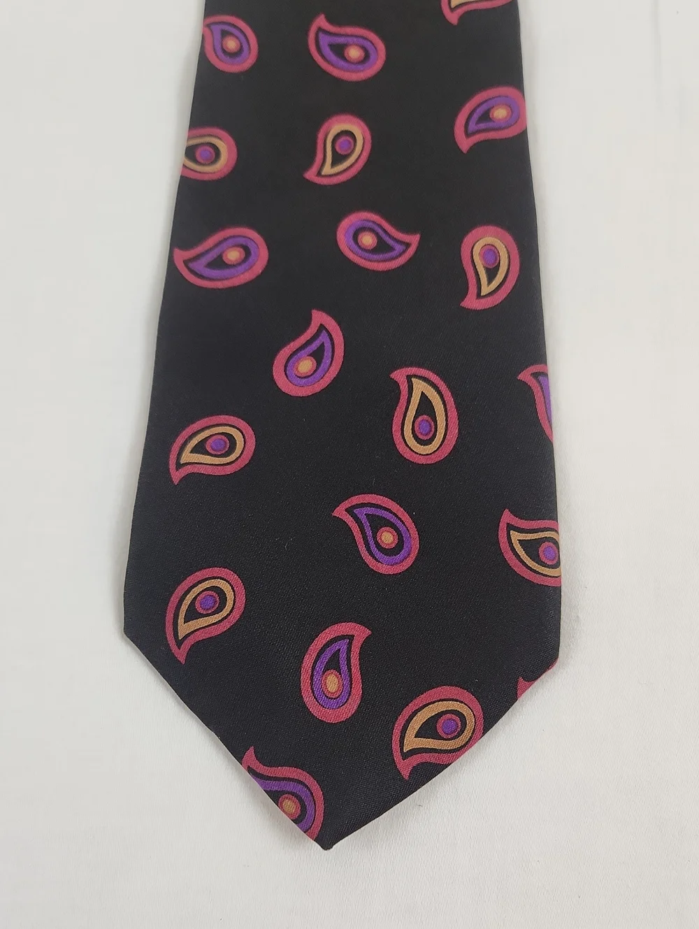 Classic Black Paisley Silk Men's Tie - Pink & Purple Accents